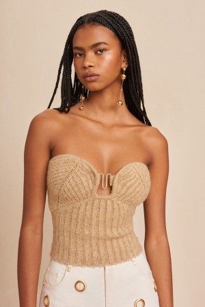 Cult Gaia Ellison Knit Toppi Beige | GHYM51674